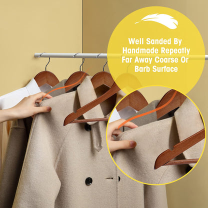 Uinicor Wooden Hangers - 60 Pack - Clothes Hanger for Daily Used,Heavy Duty Wood Hangers with Precisely Cut Notches,Coat Hanger for Closet, Clothes Hangers for Shirt Suit Dres（Walunt）