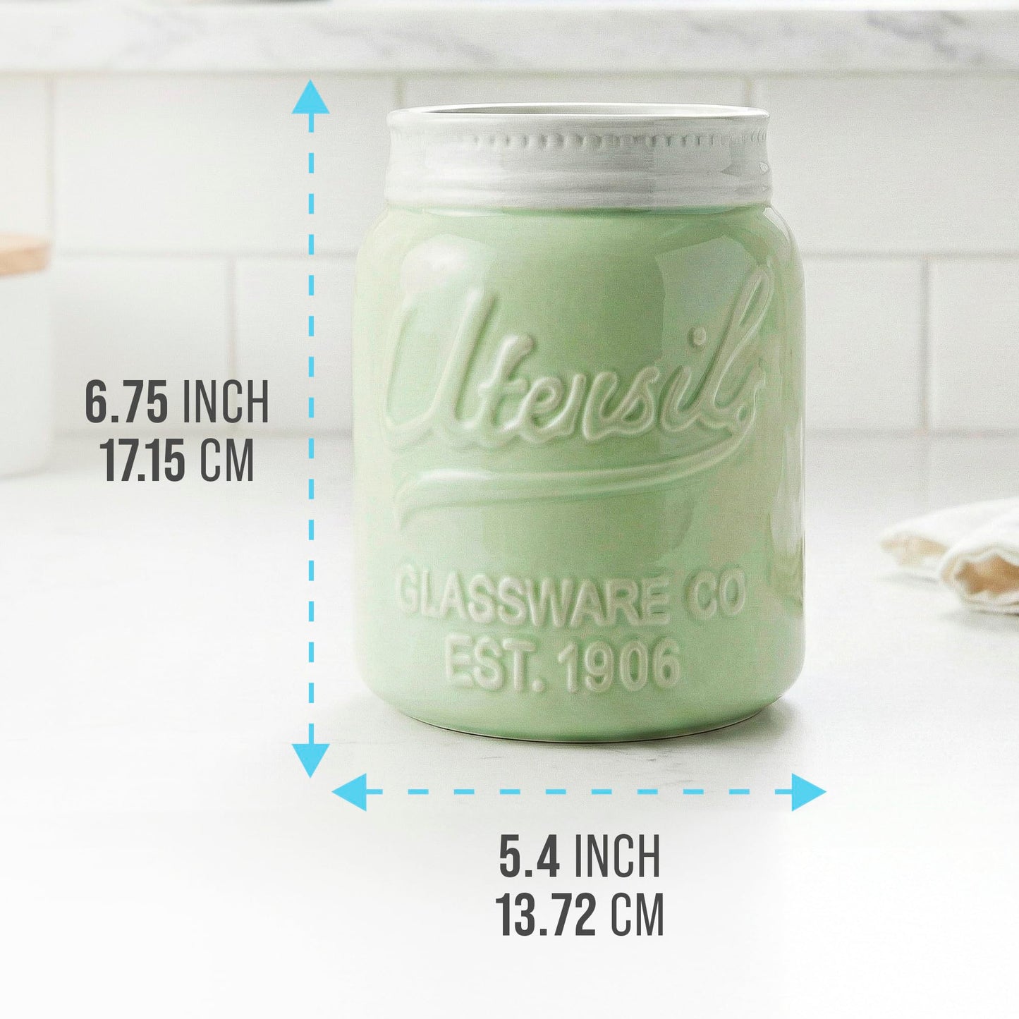 Comfify Green Mason Jar Utensil Holder – Wide Mouth Ceramic – Farmhouse