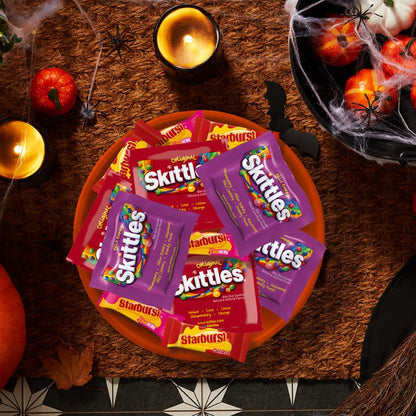 SKITTLES Original, SKITTLE Wild Berry & STARBURST Original and STARBURST FaveRed Fruity Halloween Chewy Candy Fun Size, 20.13 Oz Bulk Bag