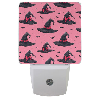 Halloween Witch Pink Bow Happy Halloween LED Sensor Night Light Set of 2 Happy Black Bat Castle Moon Spooky Ghost Boo with Adjustable Brightness Eye-Caring for Home Bedroom Office Parlour