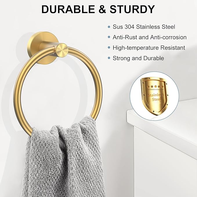 SetSail Towel Holder for Bathroom Wall Gold Towel Ring Stainless Steel Hand