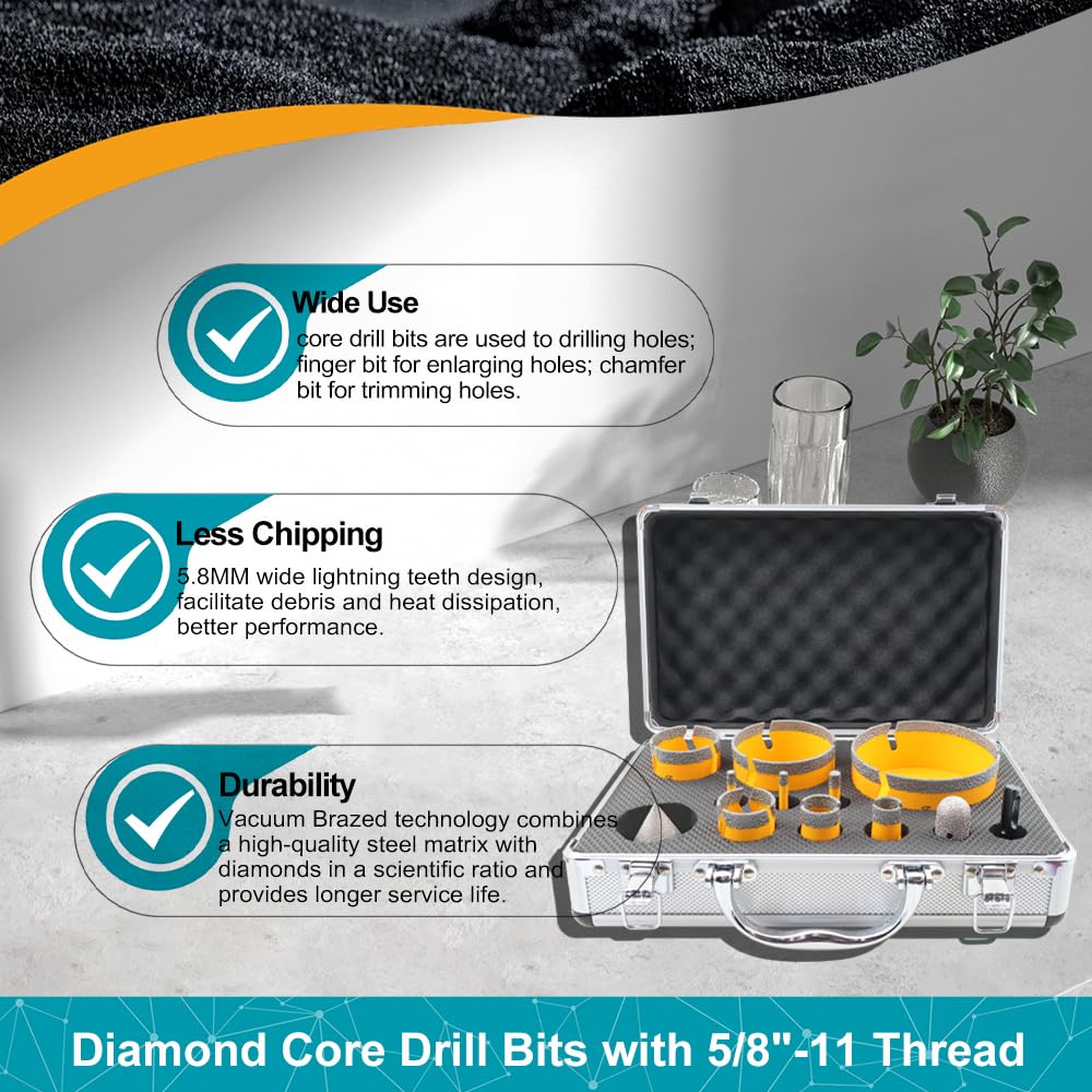 EXFEIN Diamond Core Drill Bit ，EXFEIN Tile Hole Saw Kit 12pcs
