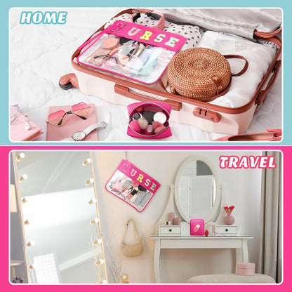 Hillban 2 Pcs Nurse Week Gift Makeup Cosmetic Bag Nurse Appreciation Gift for Women Clear Chenille Letter Bag Toiletry Zipper Pouch Waterproof Travel Purse Survival Kit Medical Accessories