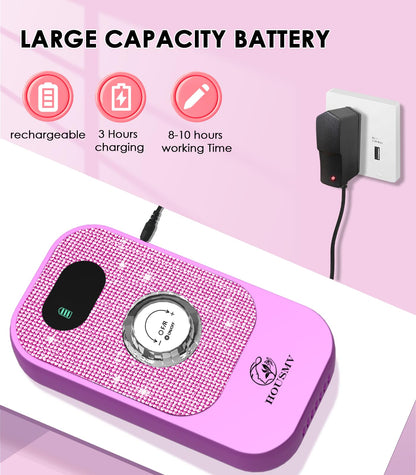 Portable Nail Drill Electric File: 40000RPM Professional Rechargeable Nail E-File Machine, Cordless Nail Drill with Bits & Base for Acrylic Nails Remove Nail Gel Polish Manicure for Salon Home, White