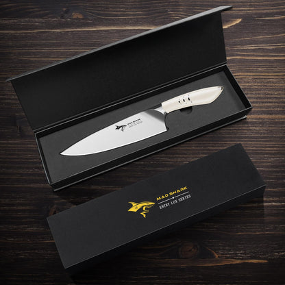MAD SHARK Chef Knife 8 inch Kitchen Knife High Carbon Stainless Steel Sharp Chef's Knives with Ergonomic Handle, Cooking Knife with Gift Box, Birthday Gifts for Mom/Dad(White)