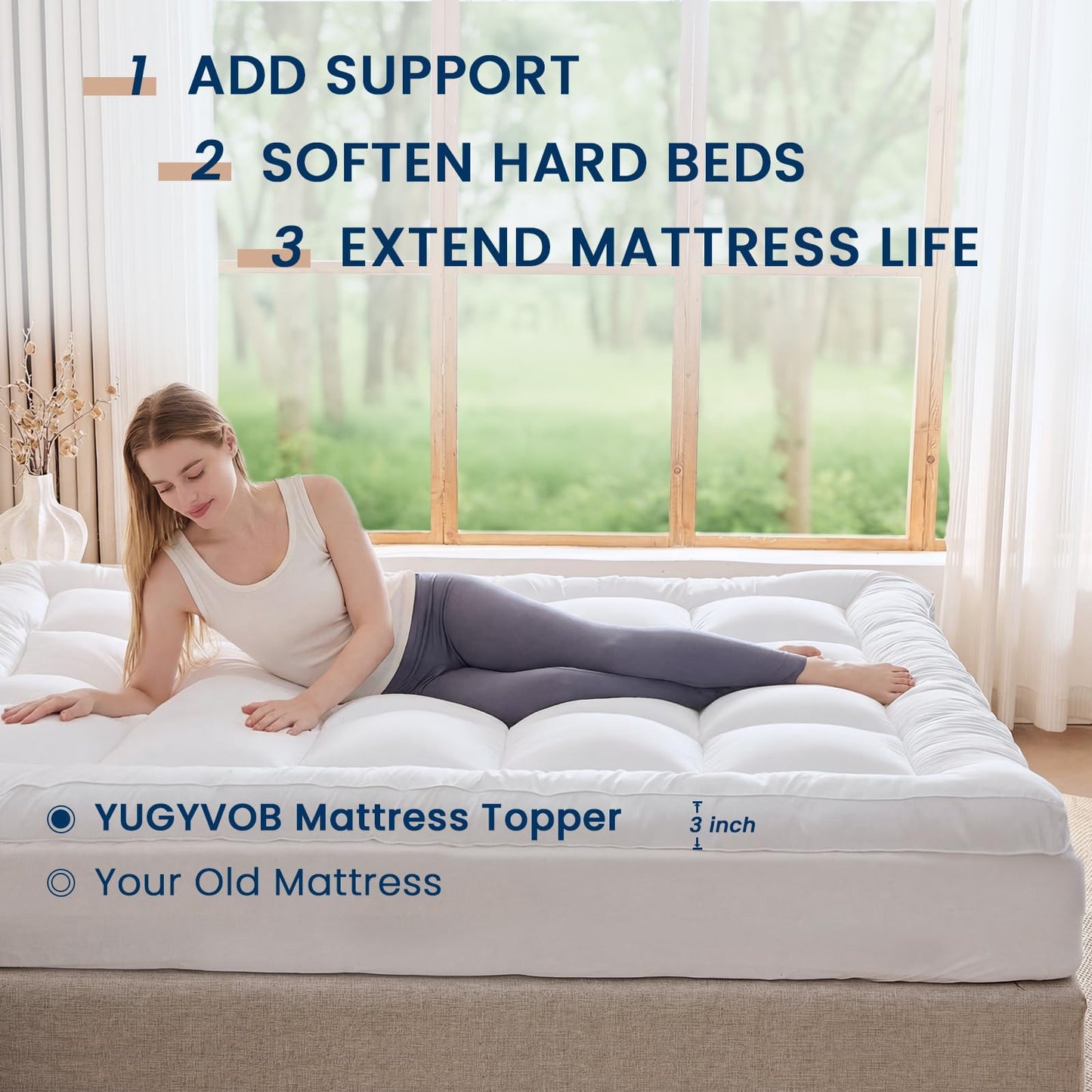 YUGYVOB Queen Size Mattress Topper Extra Thick, Cooling, and Breathable Mattress Pad 8-21" Deep Pocket Soft Down Alternative Fill
