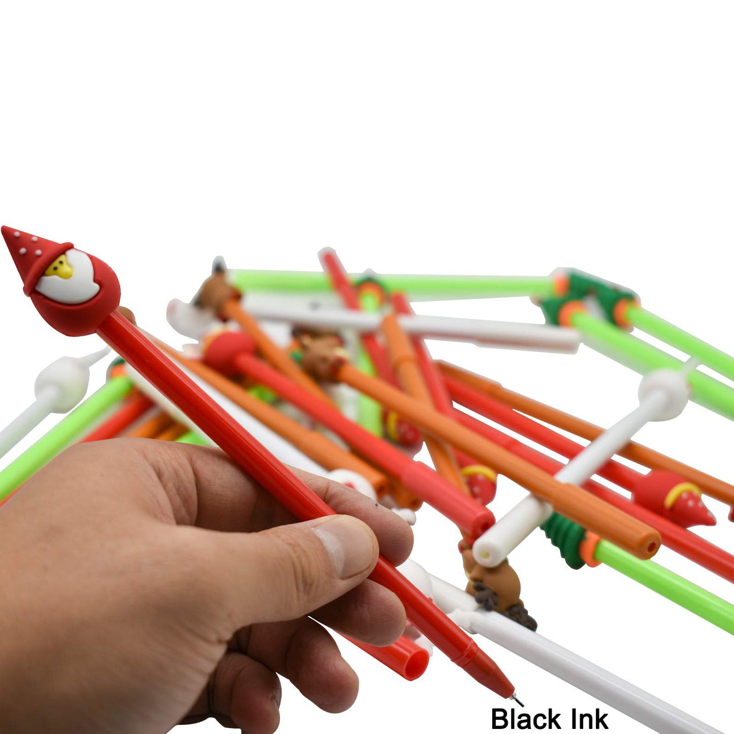 Maydahui 28 PCS Novelty Christmas Series Rollerball Pens Christmas Tree Snowman Reindeer Santa Claus Style Black Gel Ink for Office School Party