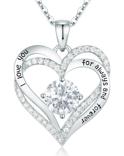 CDE Valentine's Day Gift Forever Love Heart Necklaces for Women, Wedding Anniversary, Birthday Mothers Christmas Day Gifts for Mom, Mother, Wife, S925 Silver Jewelry with Birthstone Pendant