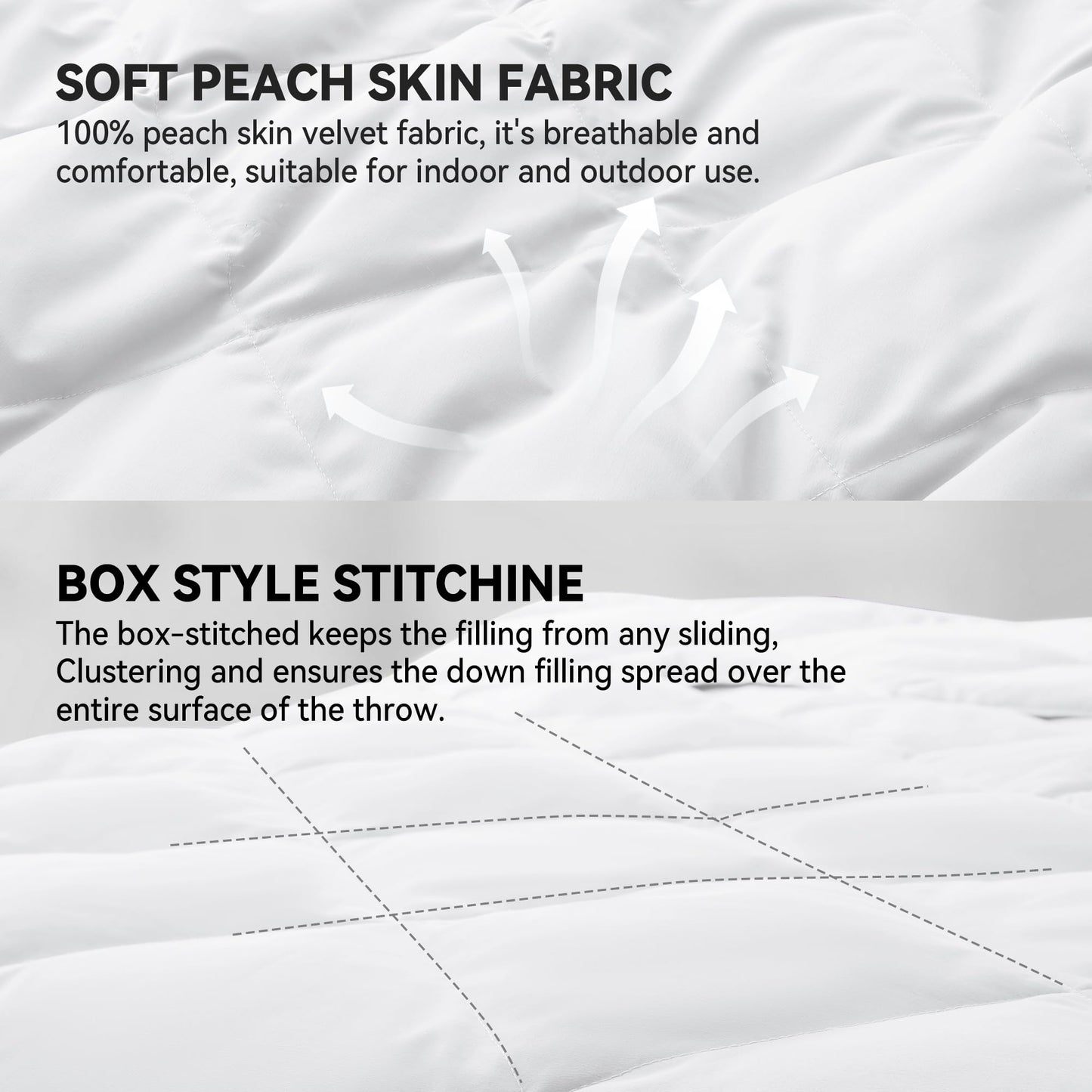 Deodar Natural Down Fiber Throw Blanket Couch, Sofa Down Fiber Blanket Throws Outdoor Lightweight Peach Skin Fabric, 50"X70", White