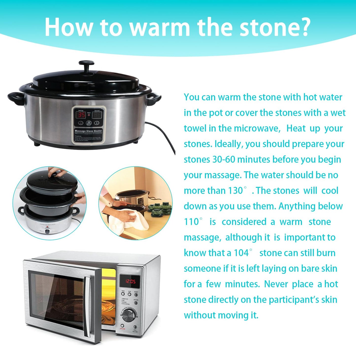 Windfulogo 4Pcs Hot Massage Stones Set Natural Green Jade Heated Warmer Stone for Spa Massage 2.36 x 3.14in (6x8cm)