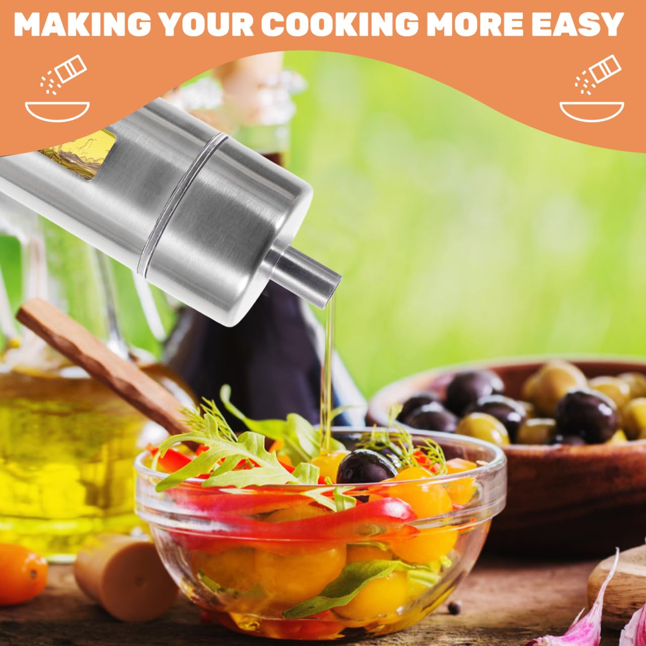 YARNOW Seasoning Bottle Set with Base Stand Removable Stainless Steel Salt Pepper Vinegar Oil Dispensers for Kitchen Countertop Organization