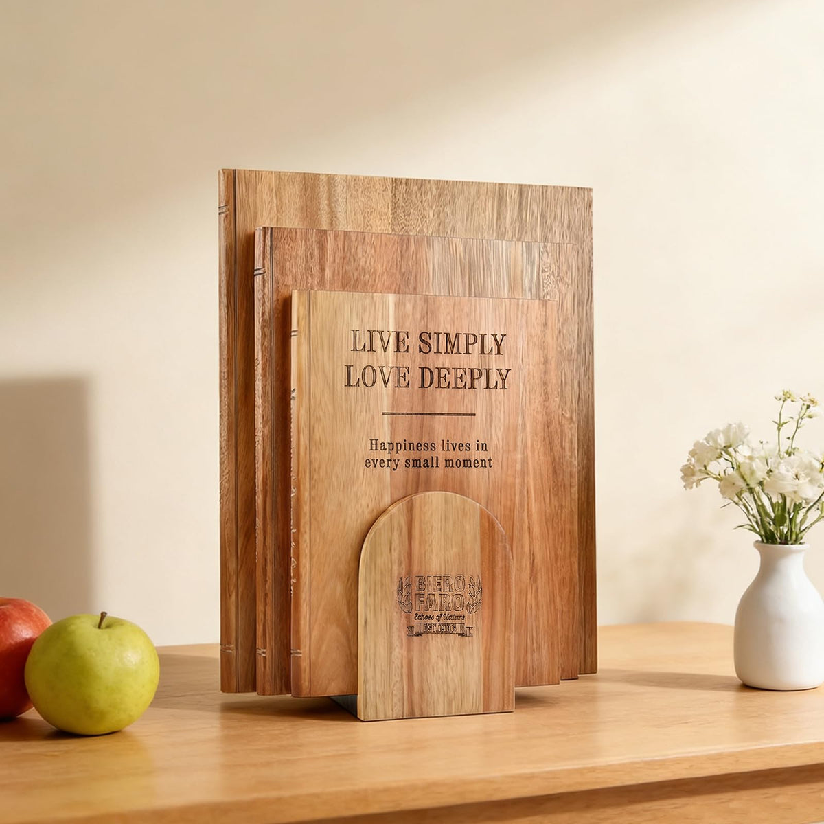 Book cutting board Set of 3, Acacia Wood Chopping Board with Stand, Charcuterie Kitchen Boards with Book‑Style Design for Cheese, Meat and Vegetables