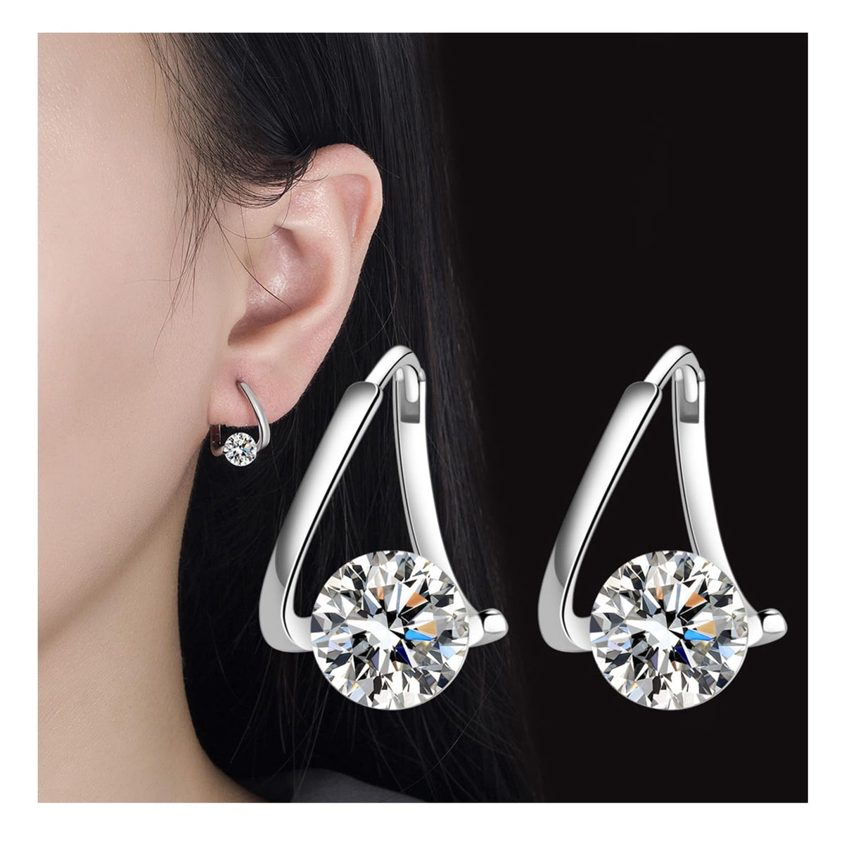 Halolux Germanium Earrings - Lymphatic Drainage Acupressure Earrings with CZ Zircon Stones - Dainty, Silver
