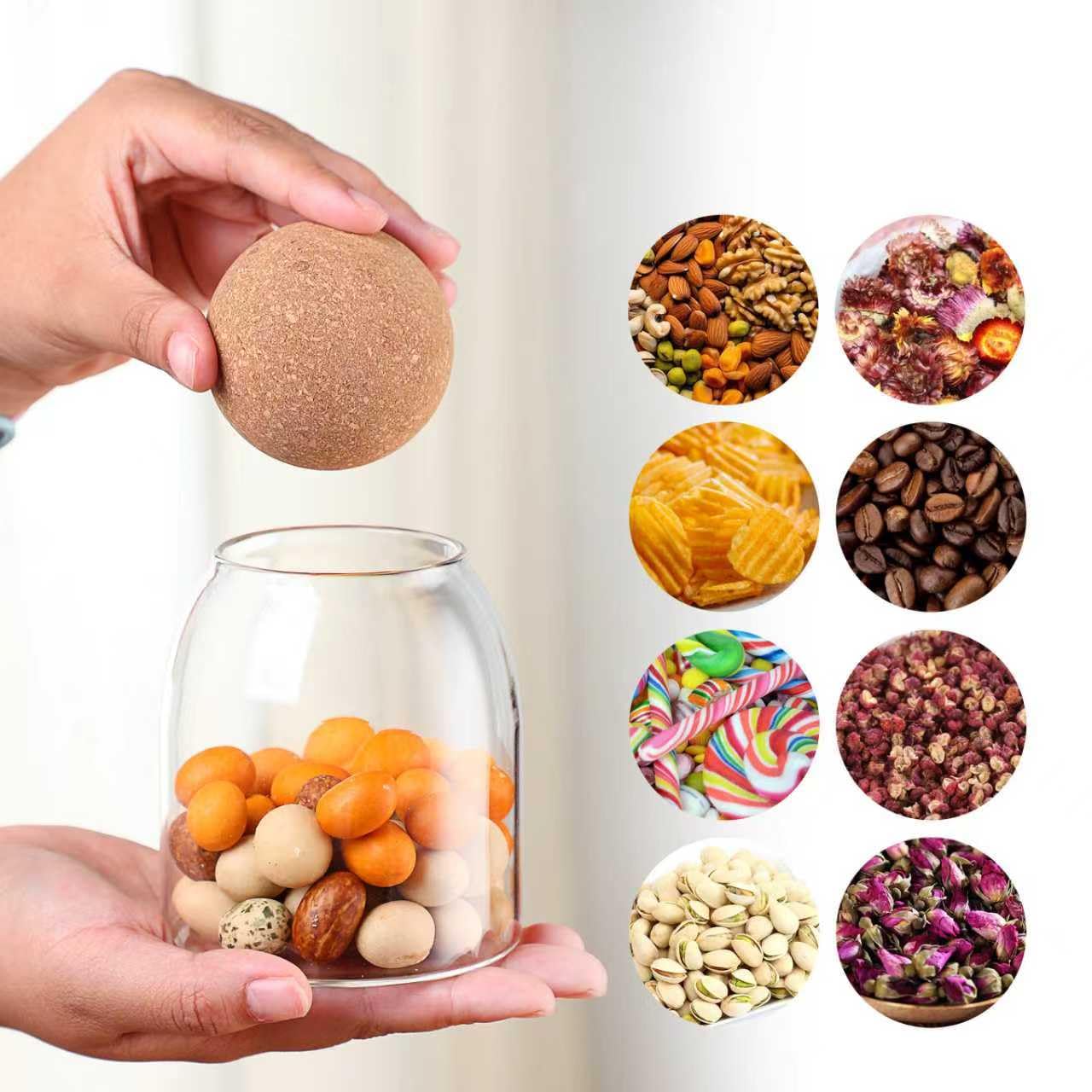 Glass Storage Jar with Ball Cork Lid, Clear Glass Canisters with Cork Ball,4Pcs High Borosilicate Glass Sealed Jar 16oz 26oz 36oz 46oz, Used for Storing Candies, Salt, Tea, Seasonings, Cookies, etc