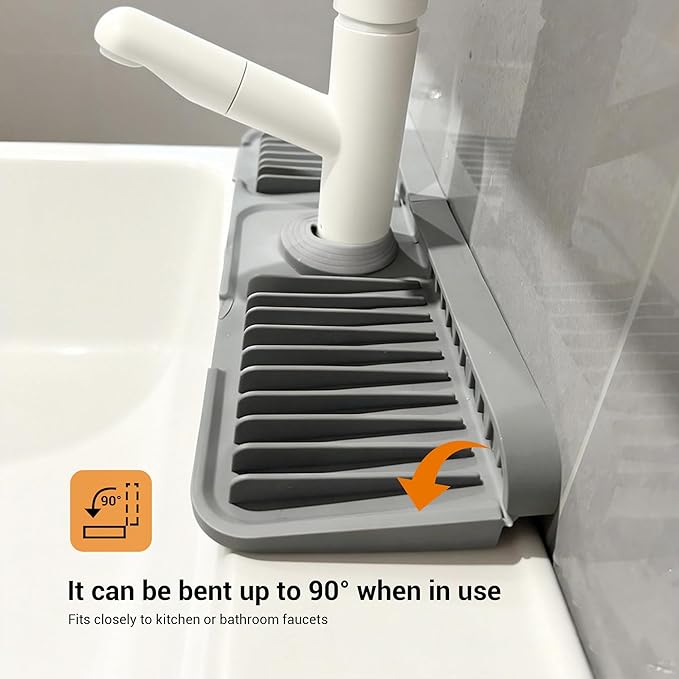 Faucet Mat for Kitchen Sink, Snap-On Design & 7°slope Fast Drain, Folding Sink