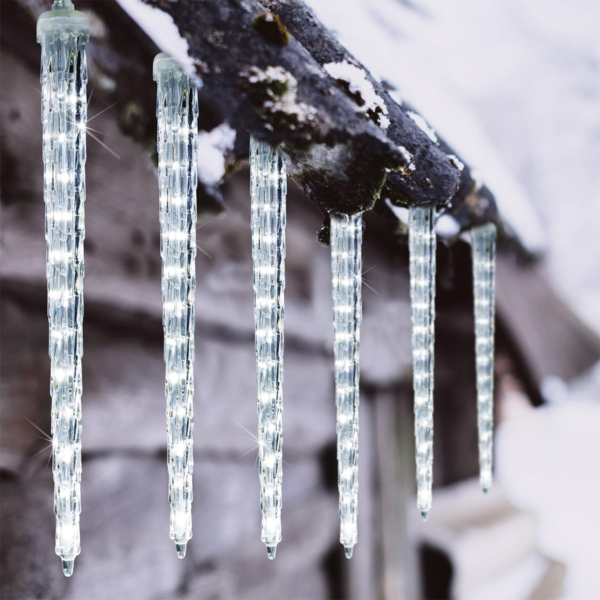 WATERGLIDE 16 Icicles Meteor Shower Lights, 12" Outdoor Icicle Christmas Lights 384 SMD LED Crystal Ice Falling Light, Connectable Raindrop Iciclelight, Xmas Winter Party Tree Holiday Decor, White