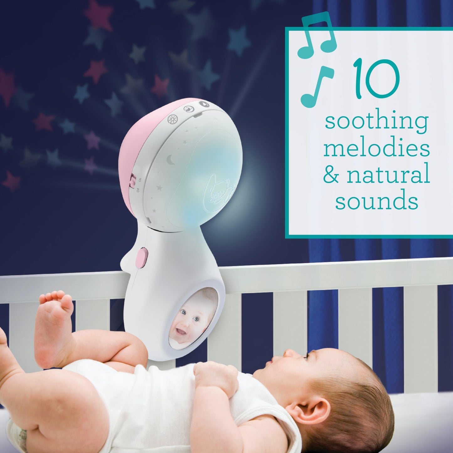 Infantino 3-in-1 Projector Musical Mobile, Convertible Mobile, Table & Cot Light Projector with Wake-Up Mode to Simulate Daylight, Includes 6 Melodies & 4 Nature Sounds, Dusty Rose