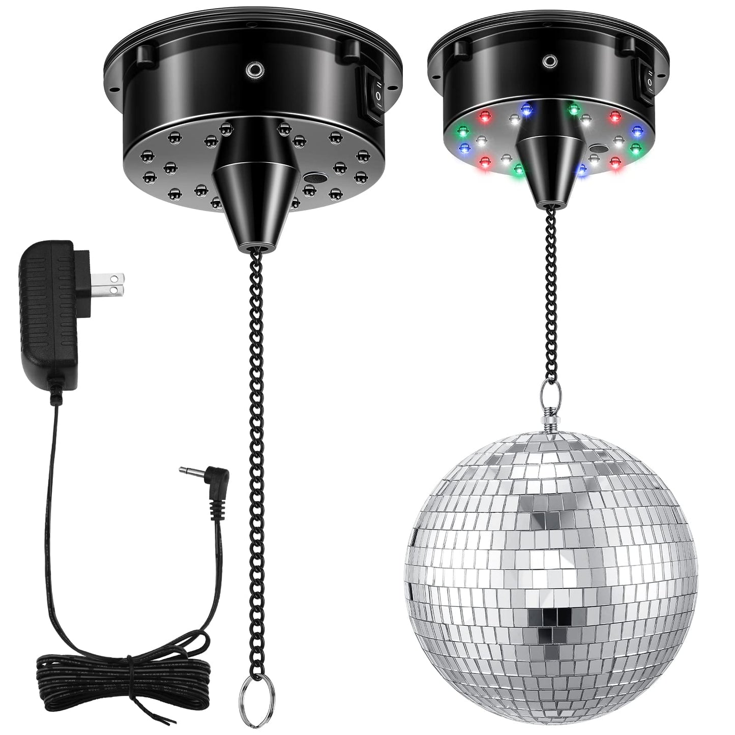 Tuanse 6RPM Rotating Disco Ball Mount Electric Motor with Lights 4 Colors for 6 8 12 Inch Disco Ball (Not Included) 2 Mode for Christmas Party Djs Bands Pubs Weddings Night Clubs(Plug Style)