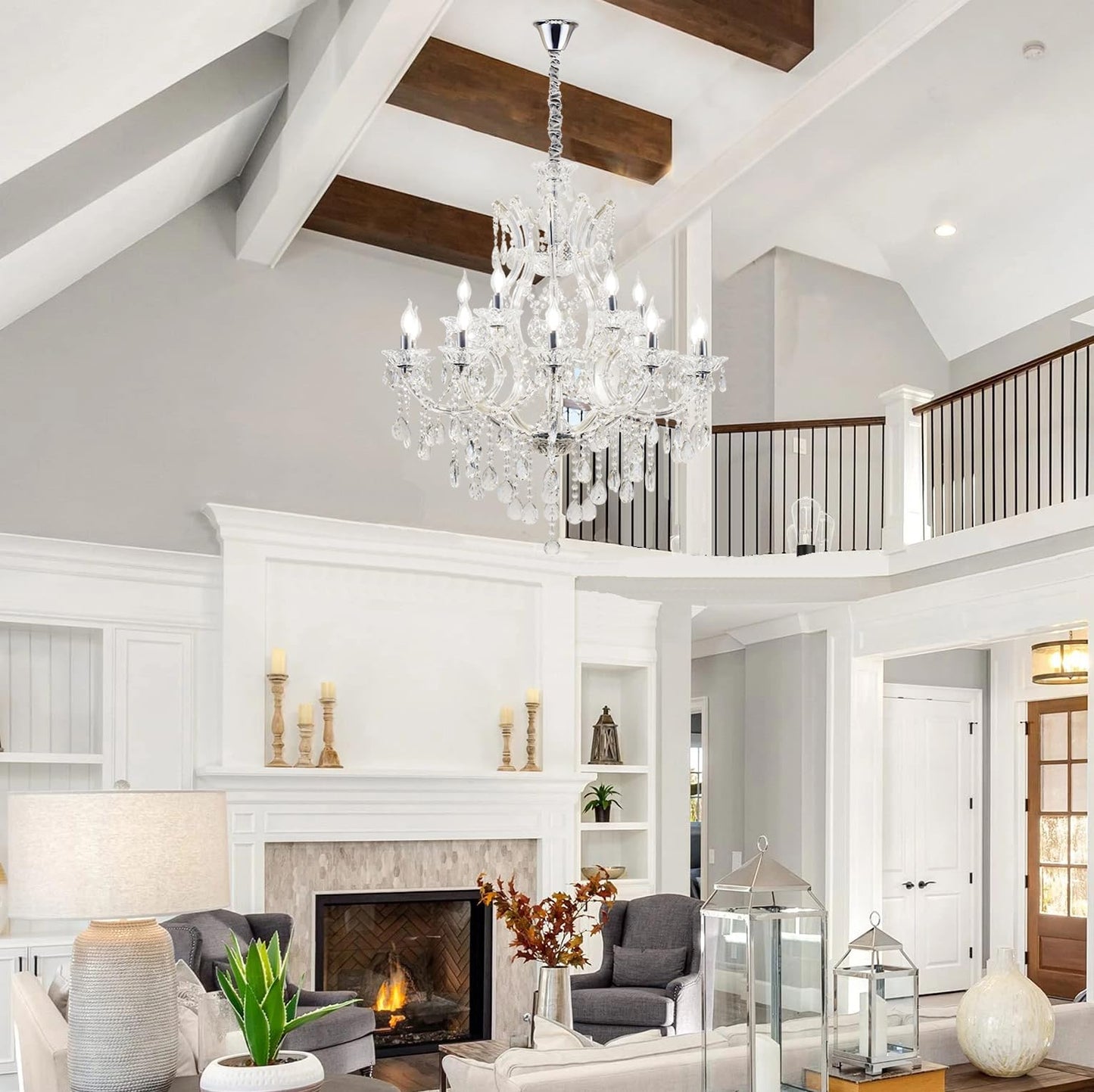 Transparent Crystal Chandelier 16-Light Modern K9 Crystal Chandelier Light Fixtures 33.5in Luxurious Ceiling Hanging Light Fixtures for Living Room, Dinning Room Staircase Entryway(16 Lights 2-Tier)