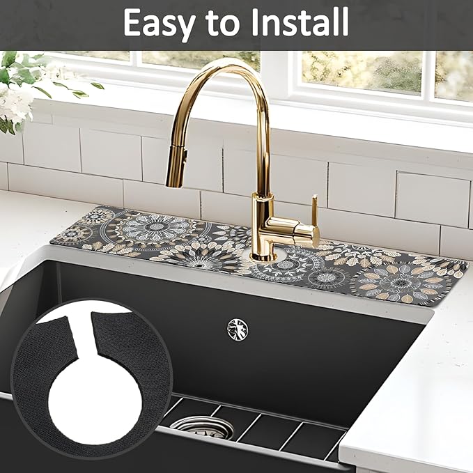 24" X 5.5" Kitchen Sink Splash Guard Faucet Mat Mandala Super Absorbent Fast