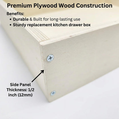 14" W x 19" D x 3.5" H Replacement Kitchen Drawer Box – DIY Kit for Cabinet Drawer Replacement, Pull Out Cabinet Drawers, Wooden Rollout Shelves & Sliding Drawers for Kitchen Cabinets 19–21" Deep