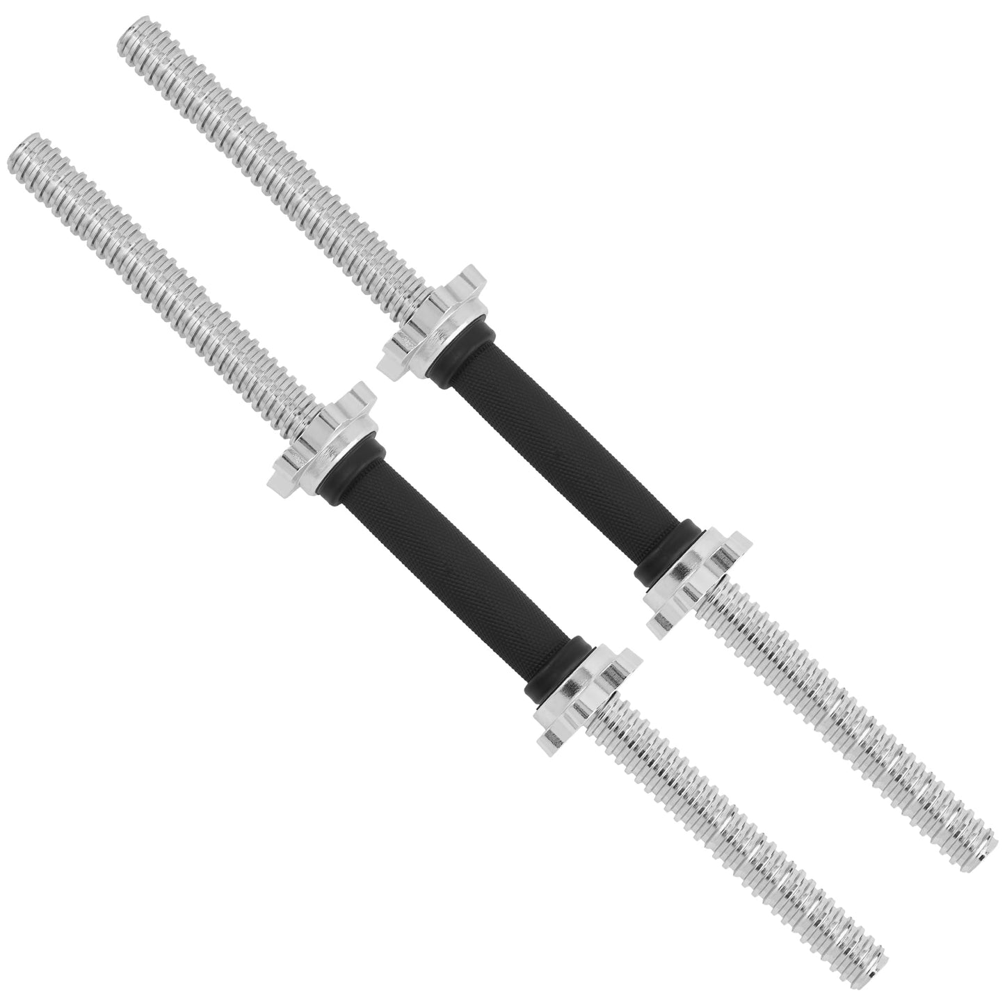 Yes4All Pair of Threaded Dumbbell Handles 14/16/18/24 inch, Chrome/Rubber Grip, Fit 1” Plates, Weight Bar Connector