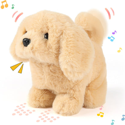 Hopearl Walking Dog Golden Retriever Interactive Electronic Pet Plush Toy Puppy Woof and Moving Animated Nodding Head Gift for Toddlers Birthday, Brown, 18cm