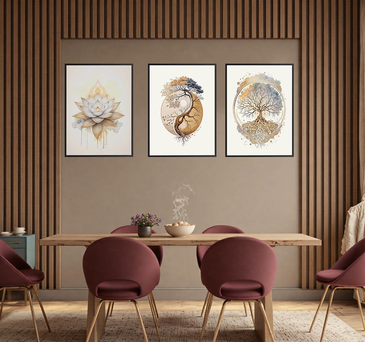 3PCS Tree of Life Cnavas spiritual Wall Art Boho Sacred Geometry Posters Print Art Lotus Zen Pictures Wall Decor Abstract Yin Yang Fall feng Shui Artwork for Living Room Yoga Room Bedroom Home Decoration16*24 in ( Poster No Frame)