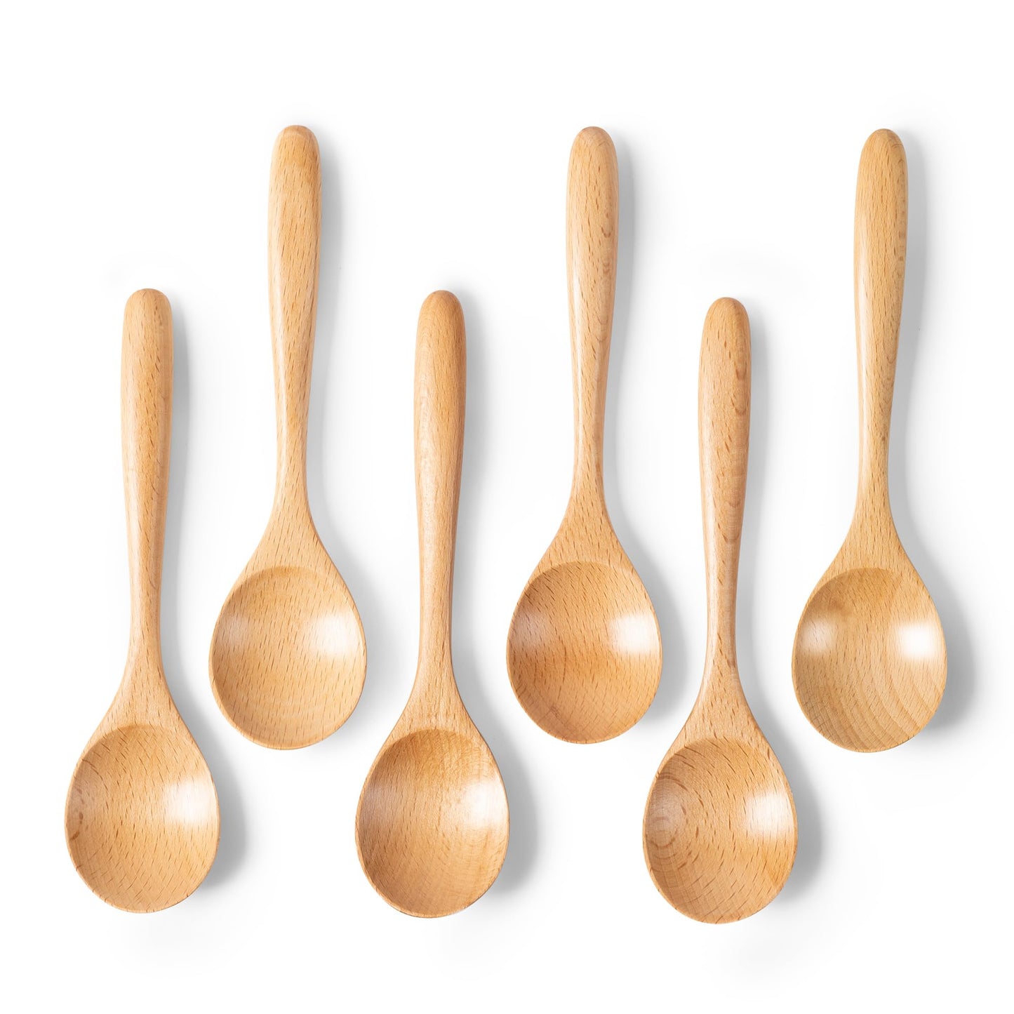 Hefild 6 PCS Wooden Spoons for Honey, 6.7 inch Small Wooden Spoons - Terrific for Tea, Coffee & Soup, Little Beech Wood Serving Table Spoon Set, Bulk Bamboo Teaspoon for Eating with Unique Design