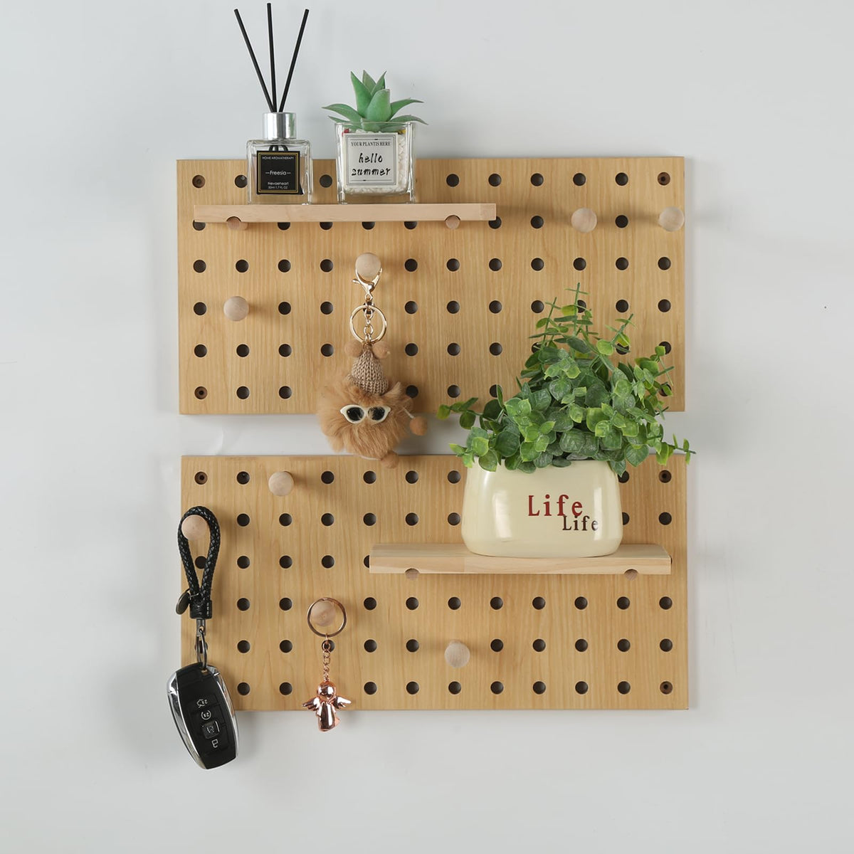 UMICAL 2 Pack Beige Wooden Pegboard Modular Wall Organizer
