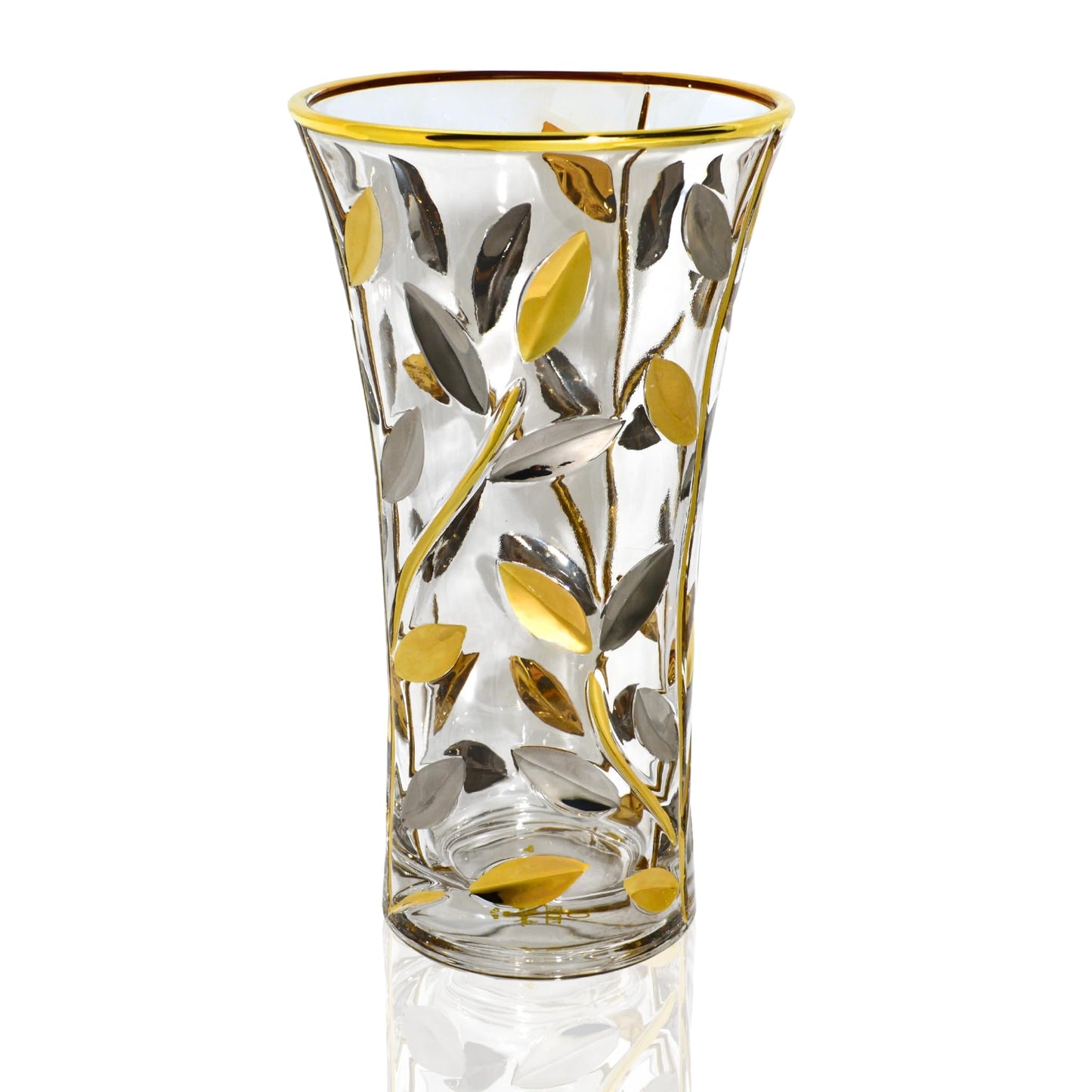 Luxury Italian Glass Vase, 8.5-inch, Silver & Gold, Modern Flower Vase for Centerpieces, Shelf Decor, Perfect Centerpieces for Table Home Decor Accents, Handcrafted, Made in Italy