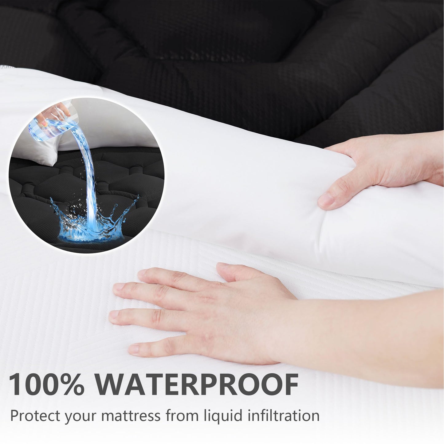 ELVEN HOME Queen Size Mattress Pad Waterproof, Pillow Top Cooling Mattress Topper Cover, Quilted Fitted Mattress Protector Washable, Deep Pocket 8-21" (60x80 inch, Black)