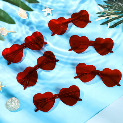 Photect 12 Pair Heart Shaped Sunglasses for Women Neon Color Transparent Heart Glasses Halloween Party Favor(Red)
