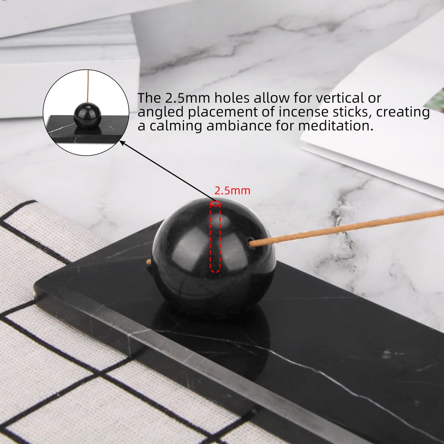 HESHIBI Marble Incense Holder Tray Incense Burner Modern Minimalist Home Deco and Desk Incense Holder for Sticks (White Black)
