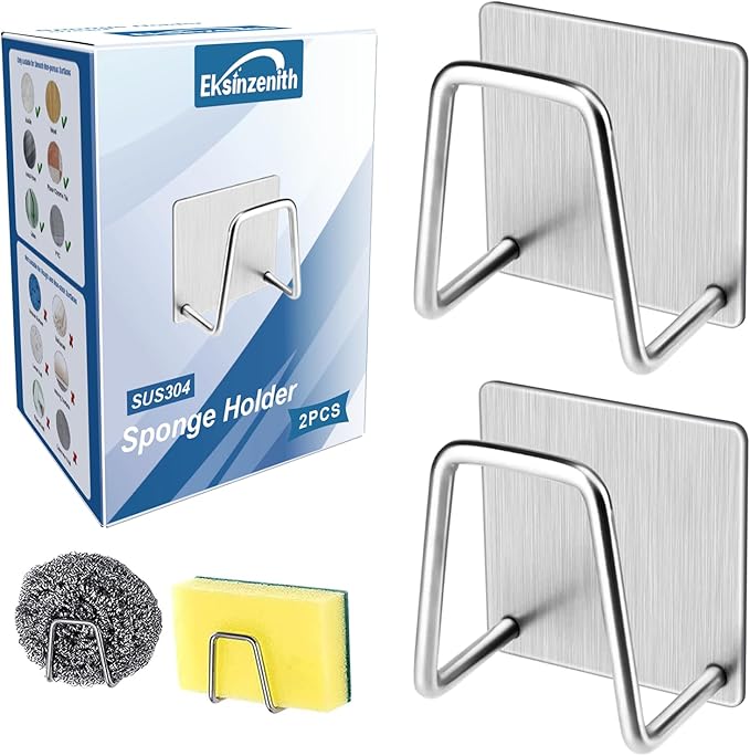 2Pcs Sponge Holder for Kitchen Sink，Strong Adhesive Small Sponge Holder，Sink