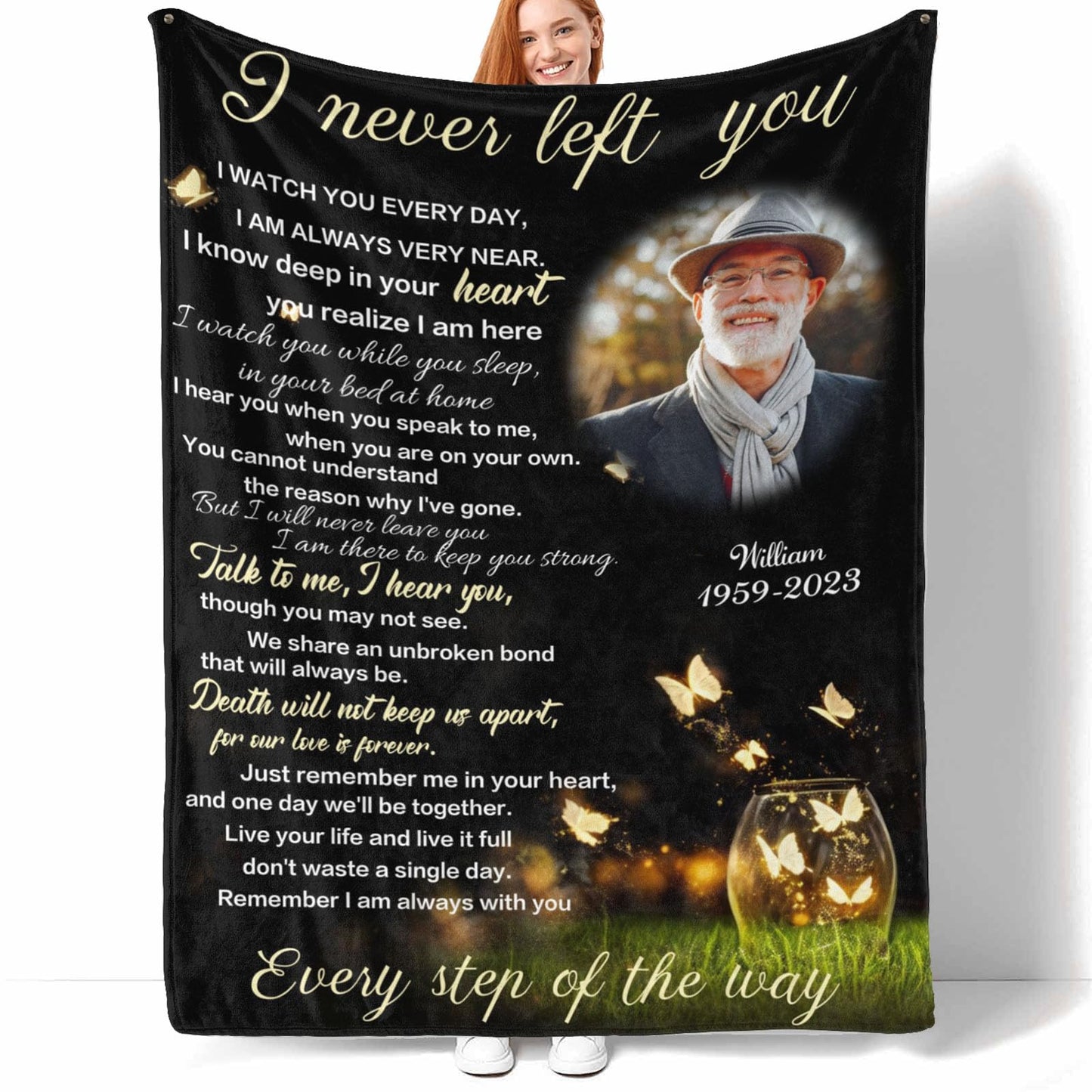 D-Story Custom Memorial Blanket with Photos for Loss of Loved Dad Mom: Made in USA, Sympathy Gift Personalized Throw Blanket Bereavement Blanket for Husband Wife Son Daughter in Memory of Loved One