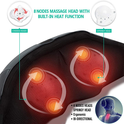Medcursor Neck Massager, Portable Electric Shiatsu Back Massage Device with Heat, Deep Tissue 3D Kneading Pillow for Muscle Pain Relief (No Battery)