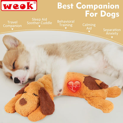 WEOK Heartbeat Puppy Toy - Comfort Cuddler Pillow, Dog Anxiety Relief Calming Aid,Heartbeat Stuffed Toy for Dogs,Puppy Sleep Aid, Behavioral Aid, Dog Plush Toy with Heartbeat for Dogs Cats Pets