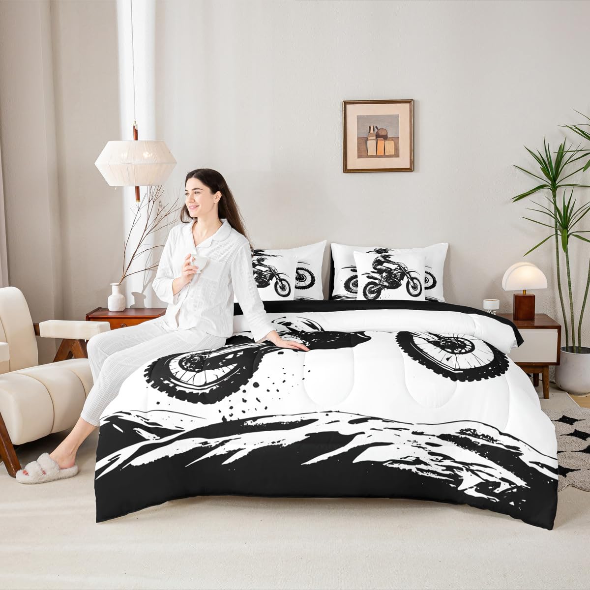 Erosebridal Teens Dirt Bike 7 Pcs Comforter Set Twin Size Motocross Rider Bedding Sets for Kids Boys Teens Adult Motorbike Extreme Sport Bed in A Bag Motorcycle Grunge Sheet Set