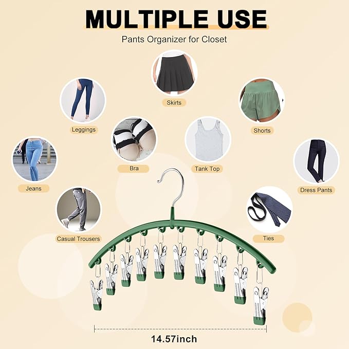 Legging Organizer for Closet, Metal Yoga Pants Hangers 1 Pack w/10 Clips Holds