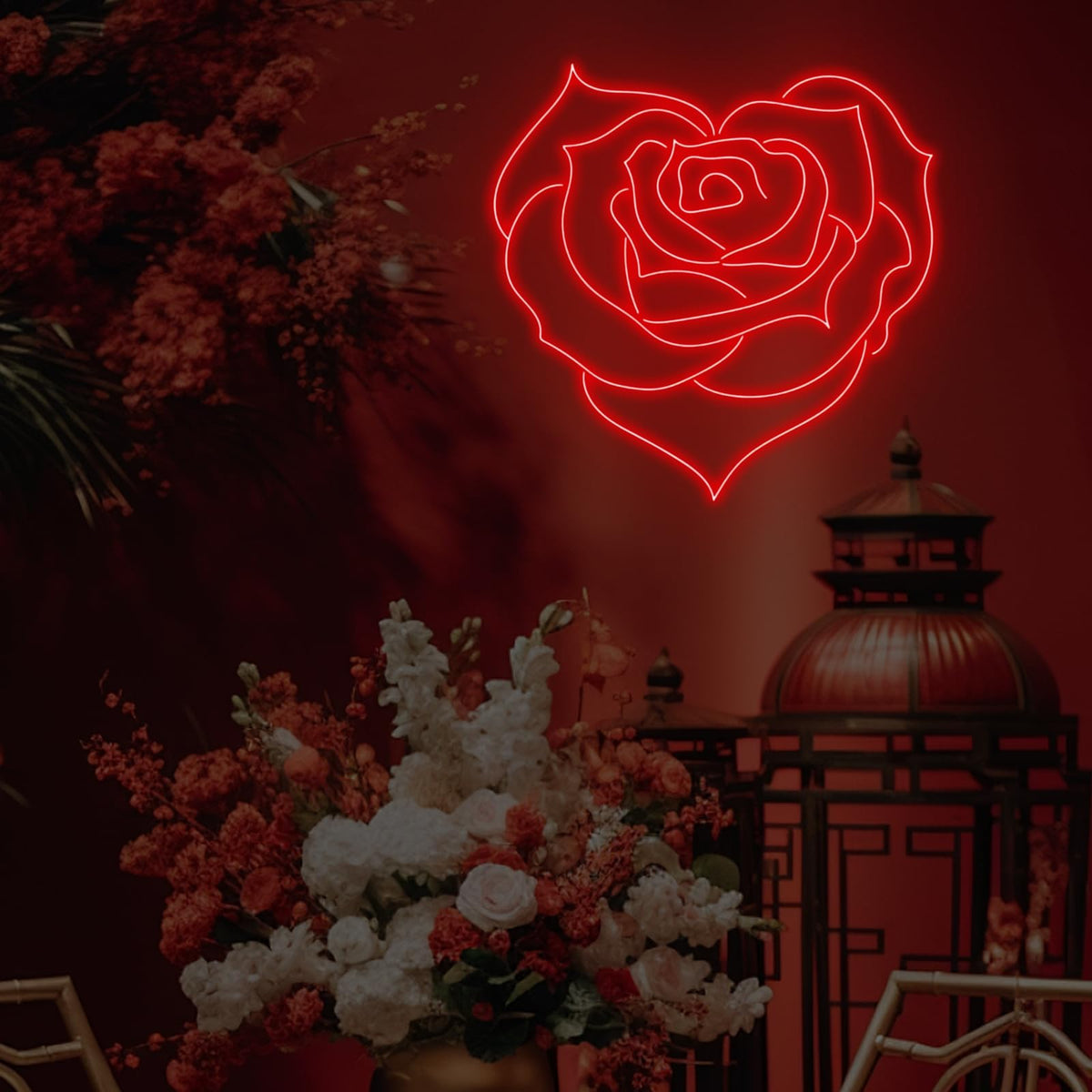 Heart Rose Neon Sign, Heart Rose Led Sign, Wedding Wall Decor, Valentine'S Day Decorations Gifts for Lover,Bedroom Bar Living Room Party, Wedding Anniversaries Party, Marriage Proposal