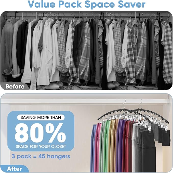 6 Pack Legging Organizer for Closet Hanging, Pants Hangers