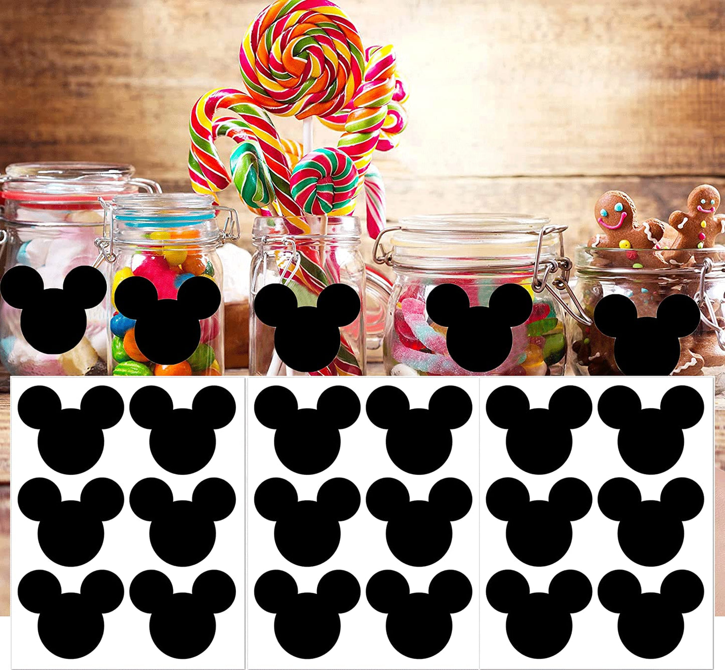 Mouse Vinyl Chalk Chalkboard Stickers Mouse Head Stickers 2.97 x 2.5 Inch PVC Sticker Mouse Heads Sticker 90 Pack Heads Stickerss for Mouses Themed Birthday Party