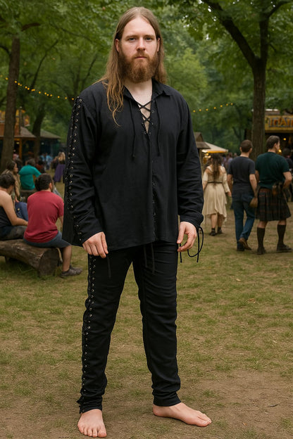 ThePirateDressing Men’s Gothic Pirate Pants Medieval Renaissance Costume Trousers for Halloween Cosplay Fantasy Renfair or Tavern Look - C1071[Black](X-Large)