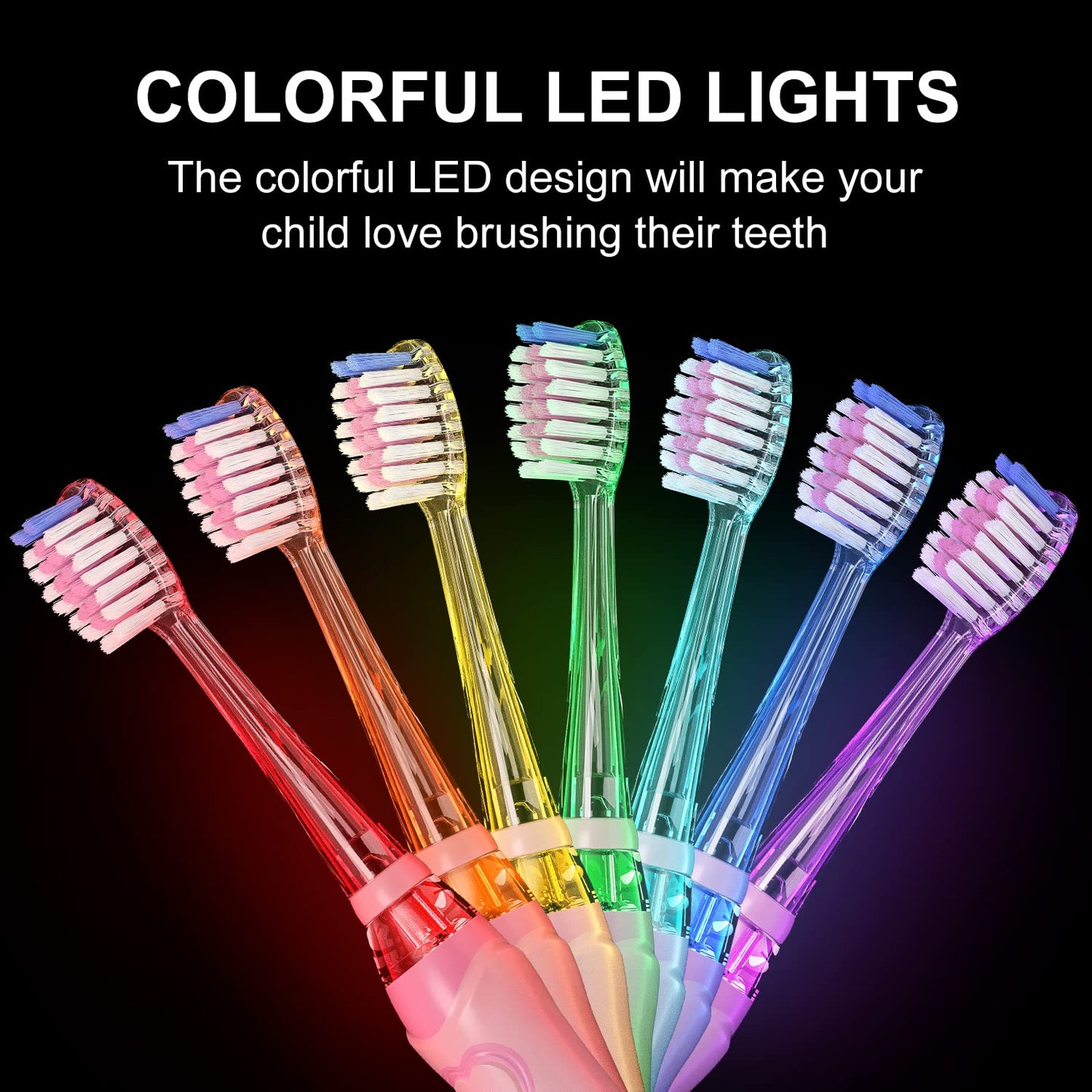 SEAGO Kids Electric Toothbrush with 2 Mins Brushing Timer and 4 Replacement Bursh Heads, Rainbow LED Light Make Brushing Fun, Boys Battery Powerd Toothbrush for 4-12 Years Old，SG-977 (Light Blue)