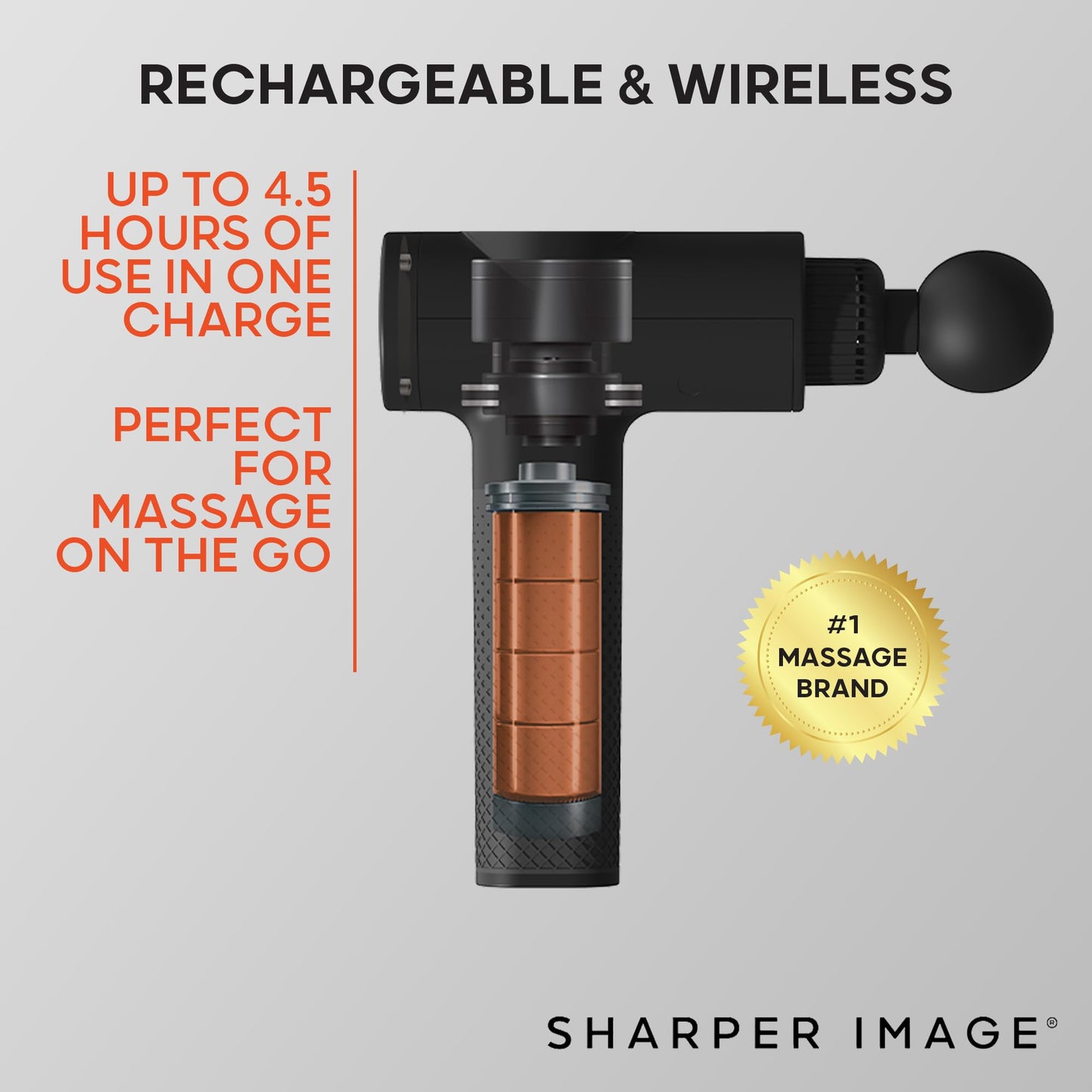 Sharper Image Powerboost Massage Gun – Deep Tissue Percussion Massager| 5 Attachments, 6 Speed| Shoulder Back Leg Muscle Recovery & Pain Relief Massage Tool| Massager Gun| Men & Women Gift