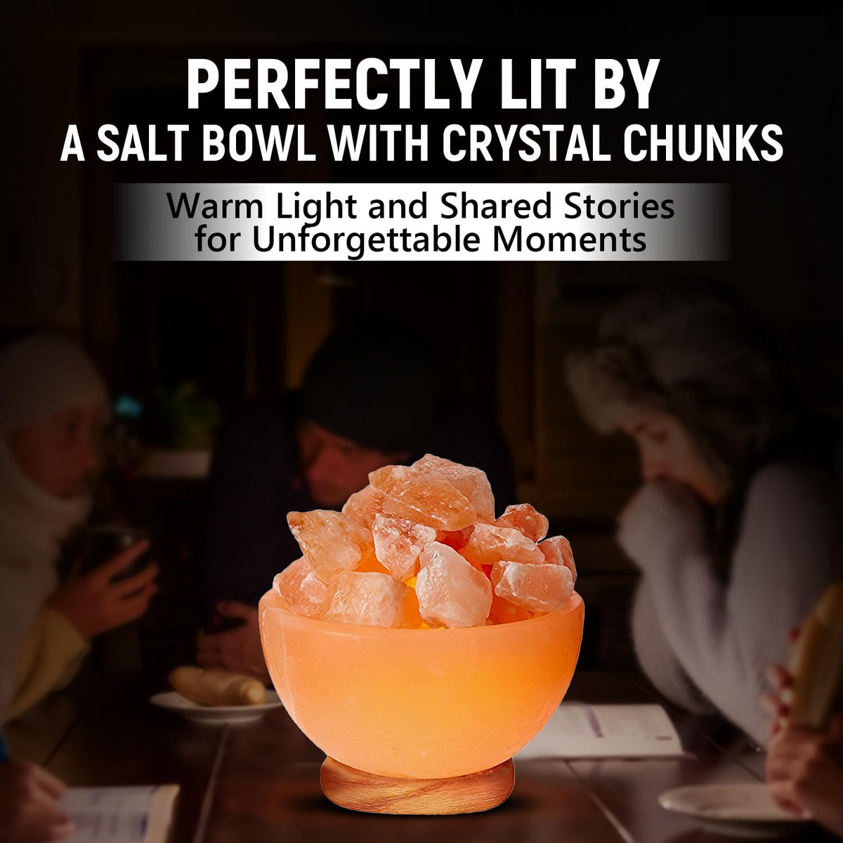 Himalayan Glow Natural Salt Crystal Massage Bowl Lamp with Touch Dimmer Switch and Wooden Base - Soothing Mood Light and Night Glow