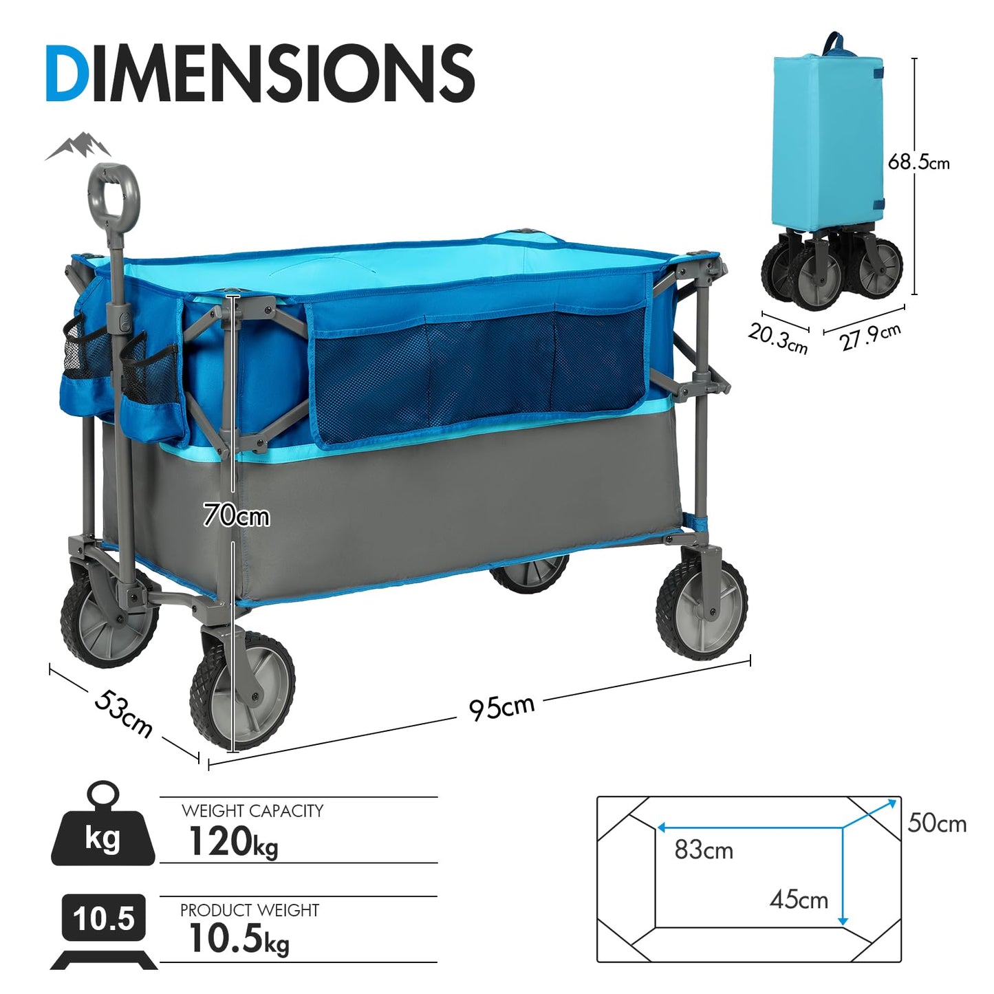PORTAL XL Deeper Festival Trolley on Wheels 228L Larger Capacity Folding Camping Garden Beach Trolley Heavy Duty Pull along Cart Collapsible Wagon Foldable Picnic Trailer Hand Truck