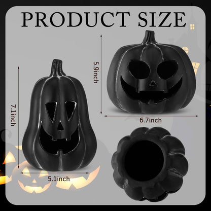 Tioncy 2 Pack Terracotta Pumpkin Decoration Handmade Brown Clay Pumpkin Jack-o-Lantern Halloween Tealight Holder Rustic Farmhouse Fall Home Decor for Table Porch Mantel Indoor Centerpieces (Black)