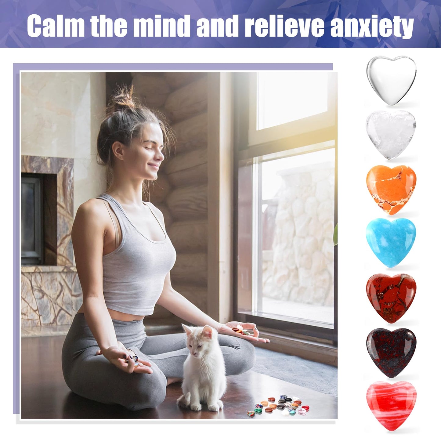 100PCS Worry Stones Heart Shape Healing Crystals, Anxiety Crystal Bulk 0.8 Inch Gem Stones Rocks Crystals Natural Cute Pocket Meditation Heart Beads Wholesale Set Gifts